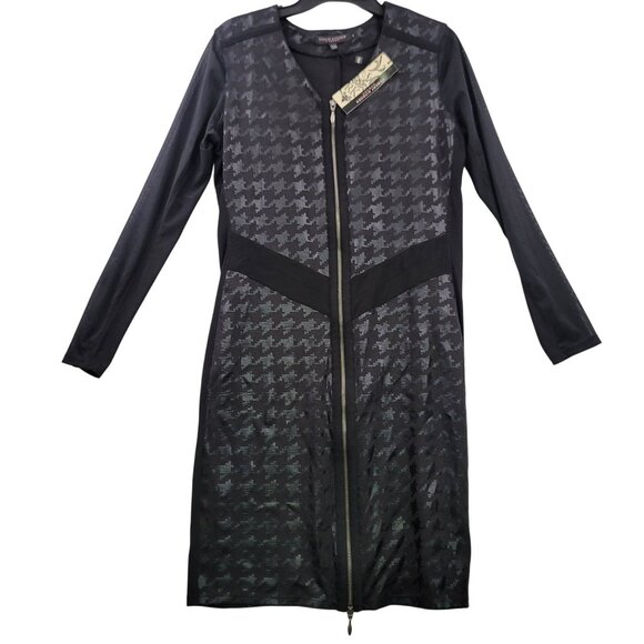 NWT Robert Kitchen Womens Long Sleeve Houndstooth Dress L Black Canada - Picture 1 of 13